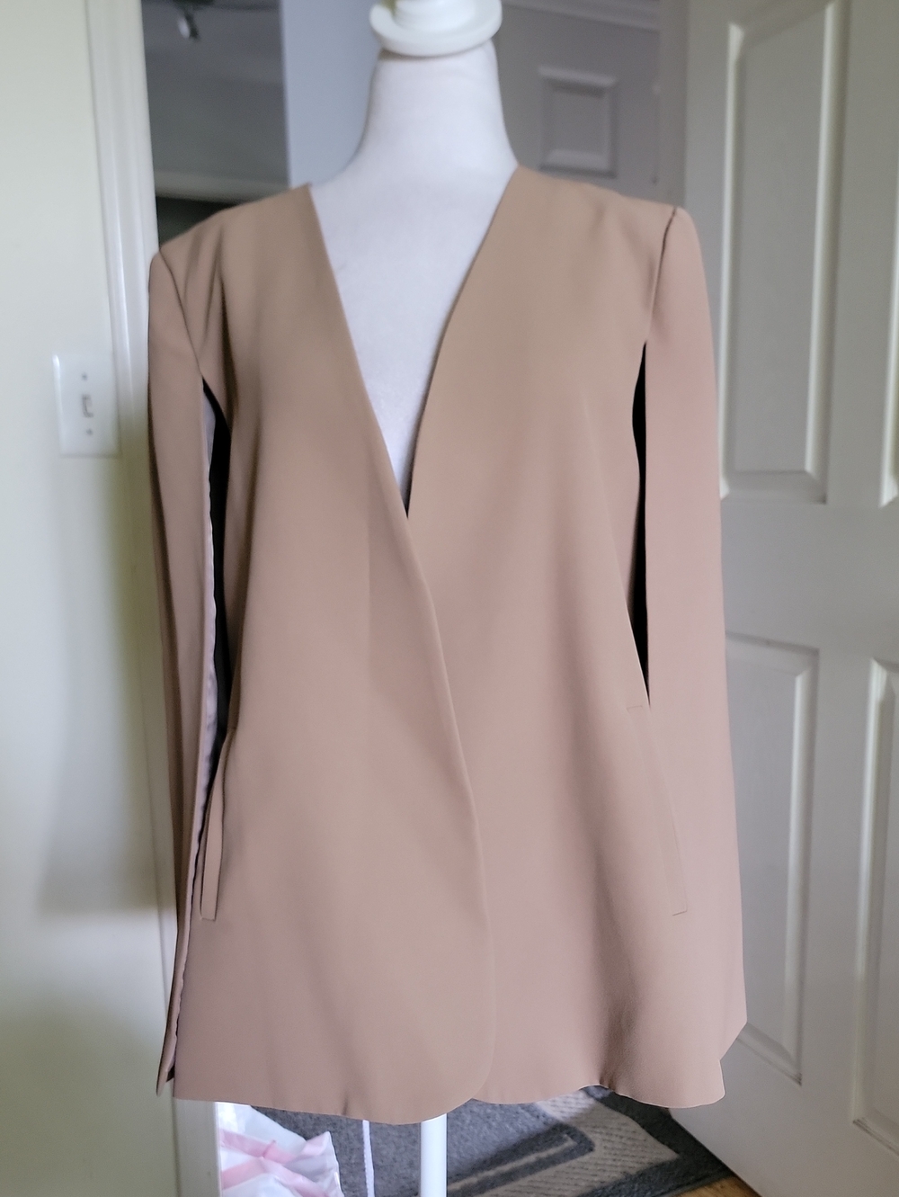 Beige Open Front Cape Blazer